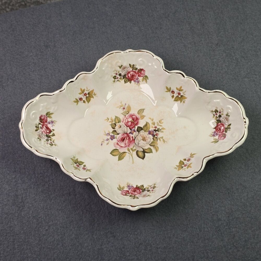 Vintage James Kent Old Foley Scalloped Porcelain Dish Pink Roses Gold Trim - Picture 7 of 12
